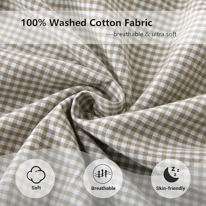 Aryeleay 2 Pack Brown White Plaid Gingham Ruffle Pillow Shams, 100% Washed - Image 5