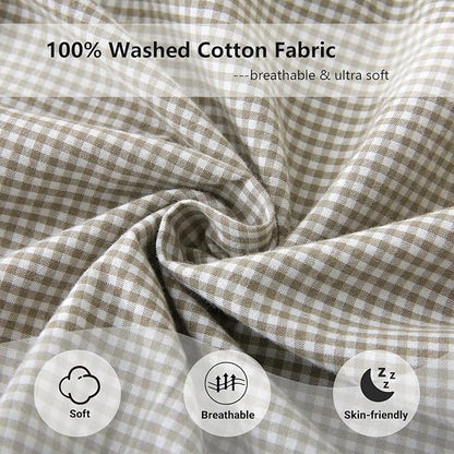 Aryeleay 2 Pack Brown White Plaid Gingham Ruffle Pillow Shams, 100% Washed - Image 5