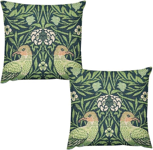 William Morris Floral Original Throw Pillow Covers Boho Chic Retro Floral Bird by XBDDZSW