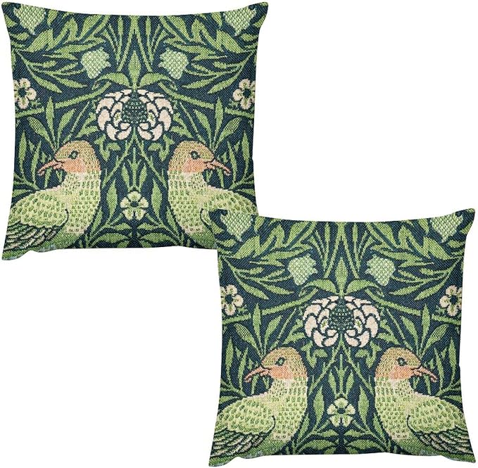 William Morris Floral Original Throw Pillow Covers Boho Chic Retro Floral Bird by XBDDZSW