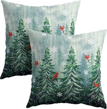 Watercolor Tree Throw Pillow Cover 24x24 inch Set of 2 Christmas Dark Green by Granbey