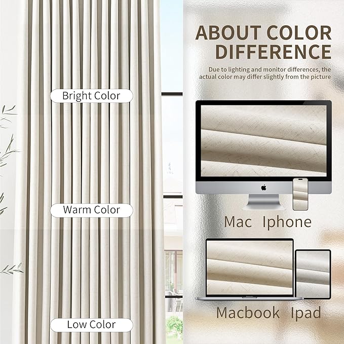100% Light Blocking Pinch Pleat Linen Curtains 84 Inch Length 2 Panels Set - Image 7