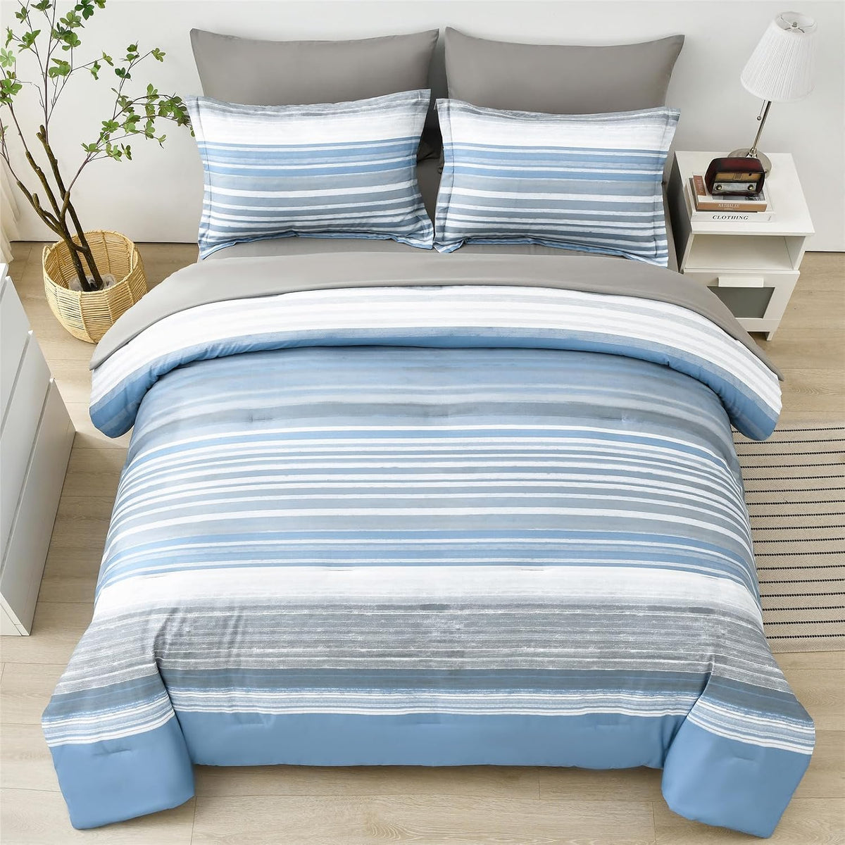 kakijumn striped comforter set full size, 7 piece, close-up detail