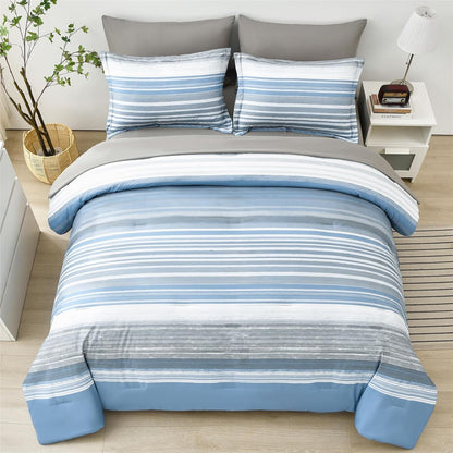 kakijumn striped comforter set full size, 7 piece, close-up detail