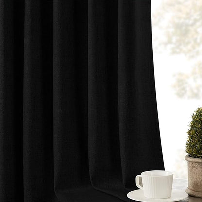 CUCRAF Linen 100% Blackout Curtains 84 Inch Length 2 Panels Set, Back Tab and - Image 8