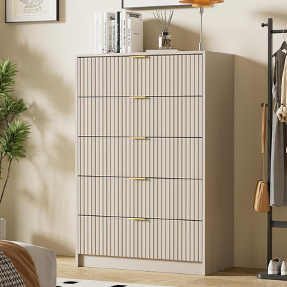 3 piece modern bedroom set, 5 drawer dresser, front angle view