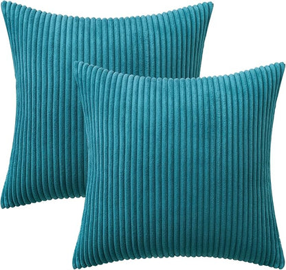 MIULEE Pack of 2 Teal Corduroy Pillow Covers Soft Boho Striped Throw Pillow - Image 6