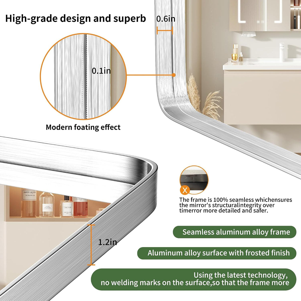 16" x 20" brushed nickel bathroom mirrors for shown in use
