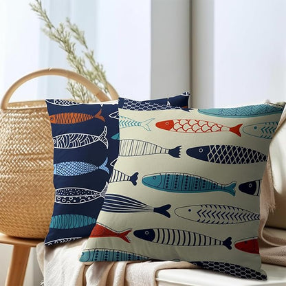 Fish Throw Pillow Covers Decorative Cotton Linen Pillowcases Colorful Fish - Image 7