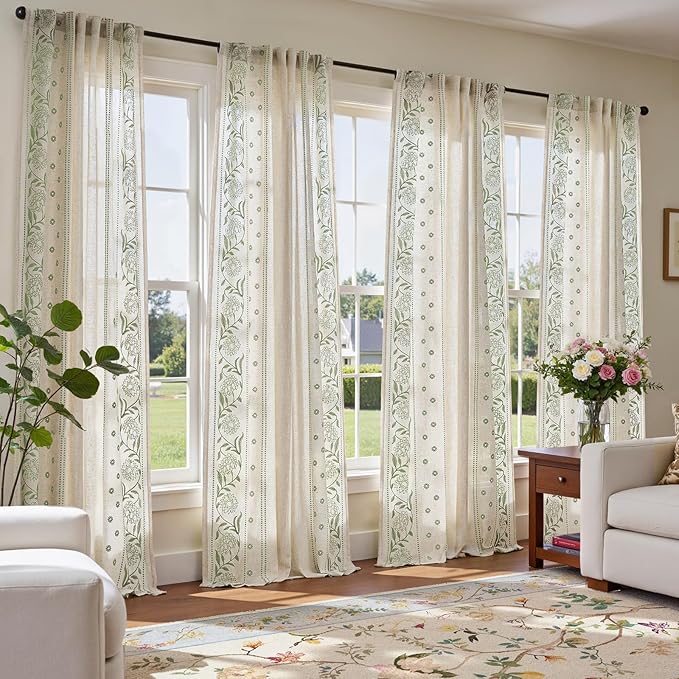 jinchan Winslow 4 Panel Curtains Set 84 Inch Length Embroidered Bordered Floral by JINCHAN