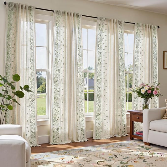 jinchan Winslow 4 Panel Curtains Set 84 Inch Length Embroidered Bordered Floral by JINCHAN