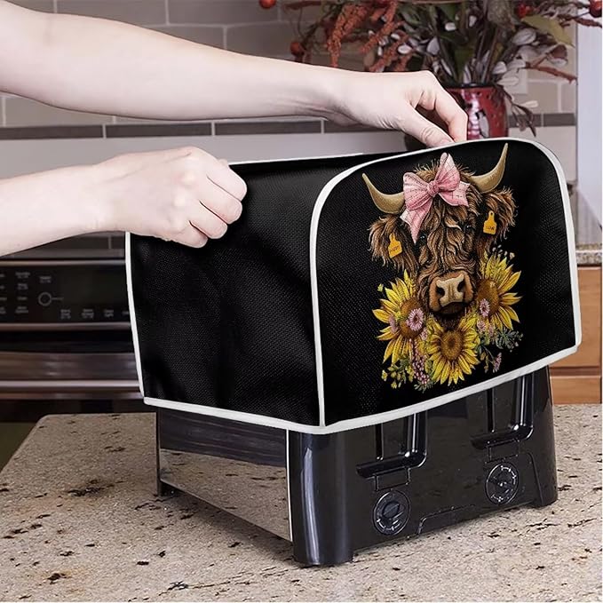 ZFRXIGN Sunflower Cow Toaster Cover 4 Slice Small Appliance Covers Kitchen - Image 2