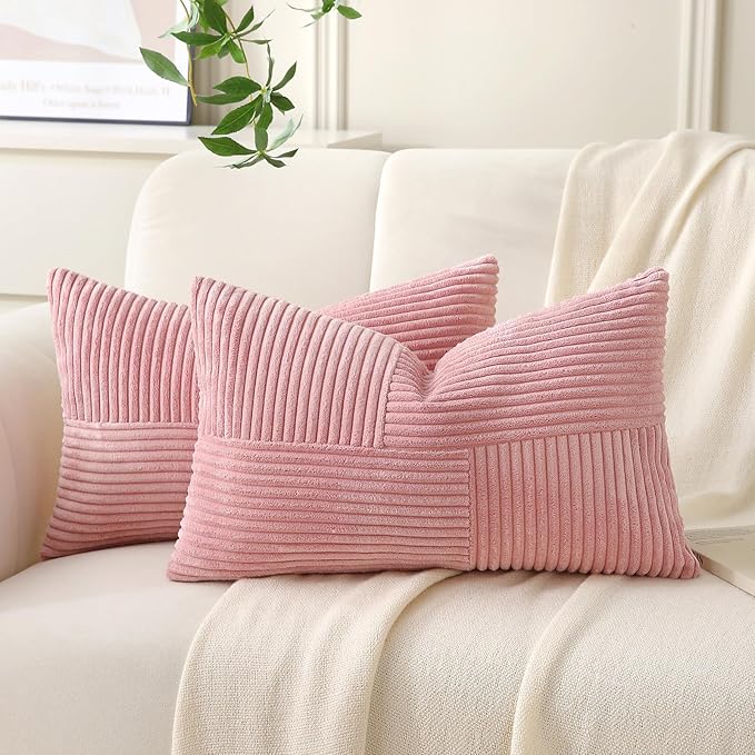 Pink Lumbar Throw Pillow Covers 16x24 inch, Farmhouse Home Decor, Boho by Unknown