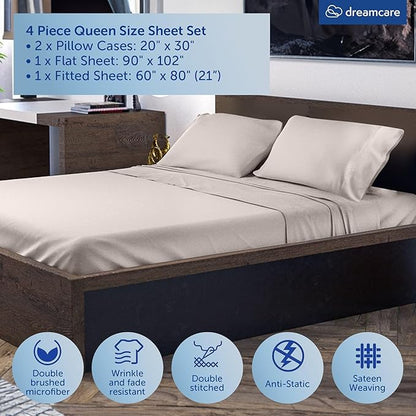 DREAMCARE Queen Sheet Set – 4 pcs Cooling Sheets – up to 21” Extra Deep Pocket - Image 4