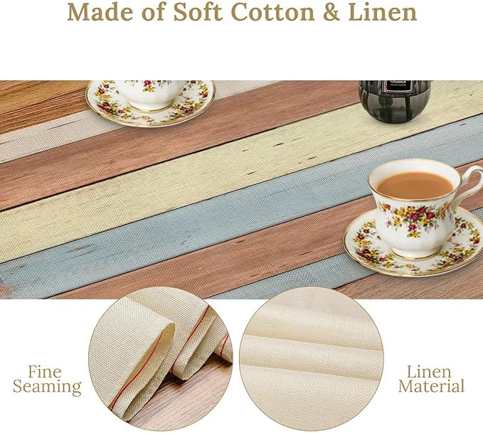 Blue White Fresh Wood Table Runner Abstract Strip Wood Texture Kitchen Dinner - Image 5