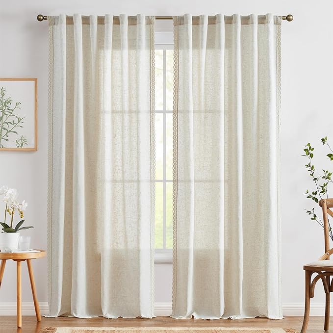 jinchan Linen Curtains for Living Room Bedroom Light Filtering Semi Sheer - Image 3