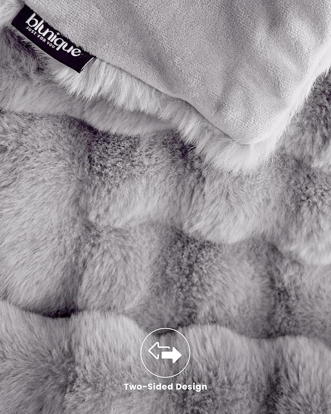 Ultra Soft Cozy Faux Fur Throw Blanket, Fuzzy Plush Thick Bubble Blanket - Image 8