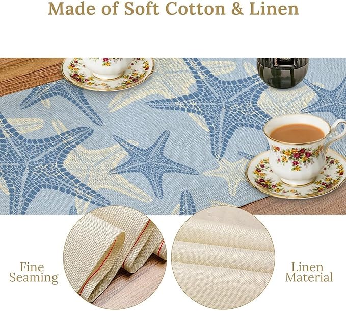 Coastal Starfish Kitchen Table Runner Nautical Beach Seaside Ocean Blue Gray - Image 5
