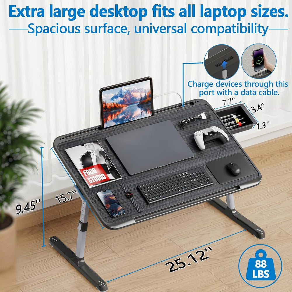 Potuopy Adjustable Laptop Lap Desk, X-Large Foldable Bed Table Tray