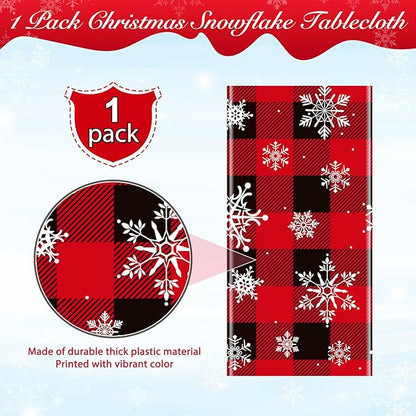 1 Pieces Red and Black Buffalo Plaid Merry Christmas Party Tablecloth - Image 4