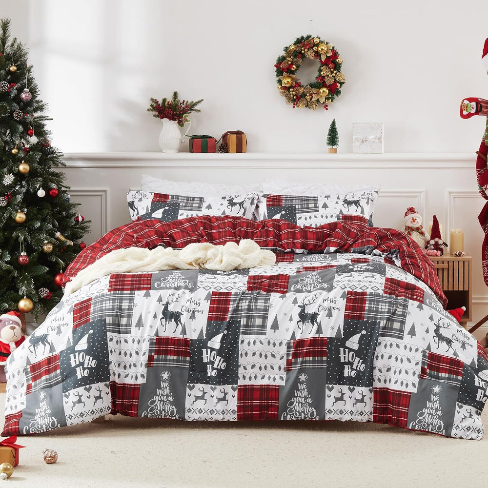 CAROMIO Christmas Comforter Set King Size, Reversible Printed 3 Pieces
