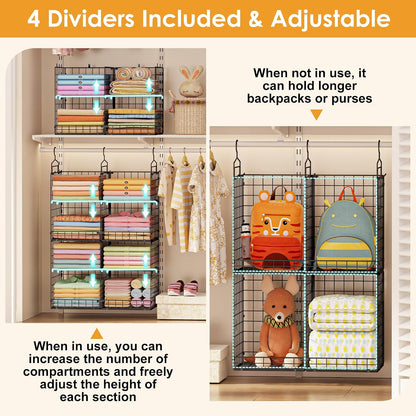 hanging closet organizer with diy spacing, double-row closet showing dimensions