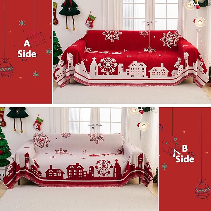 MEETSKY Red Christmas Couch Cover - Image 5
