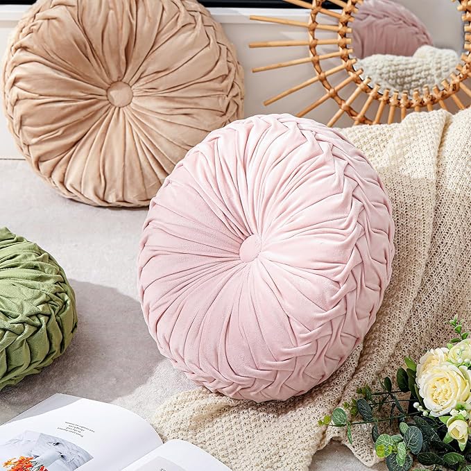 1 Pcs Round Throw Pillows Decorative Velvet Pleated Throw Pillows 15'' Diameter - Image 6