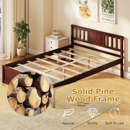 gofalme full size wood bed frame, mid-century modern, side view