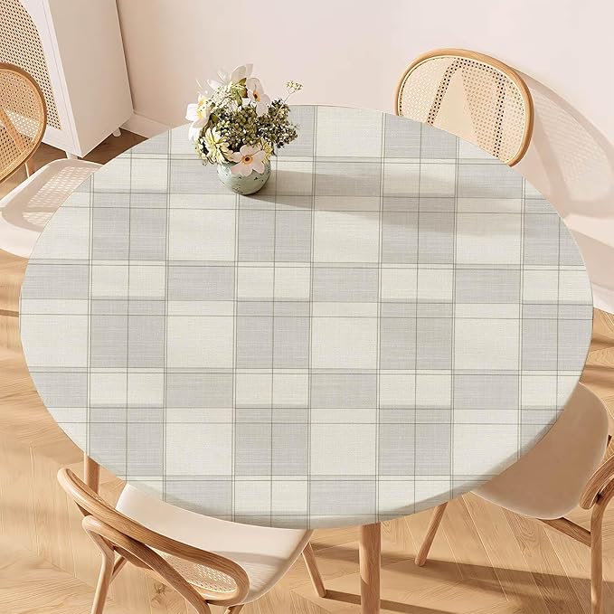 Plaid Fitted Round Tablecloth by Unknown