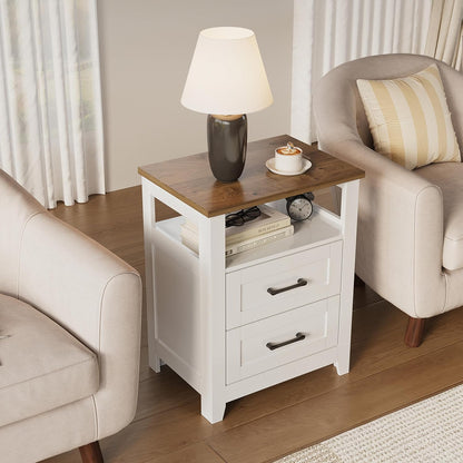 decofy farmhouse 2-drawer nightstand with charging station, white, package contents