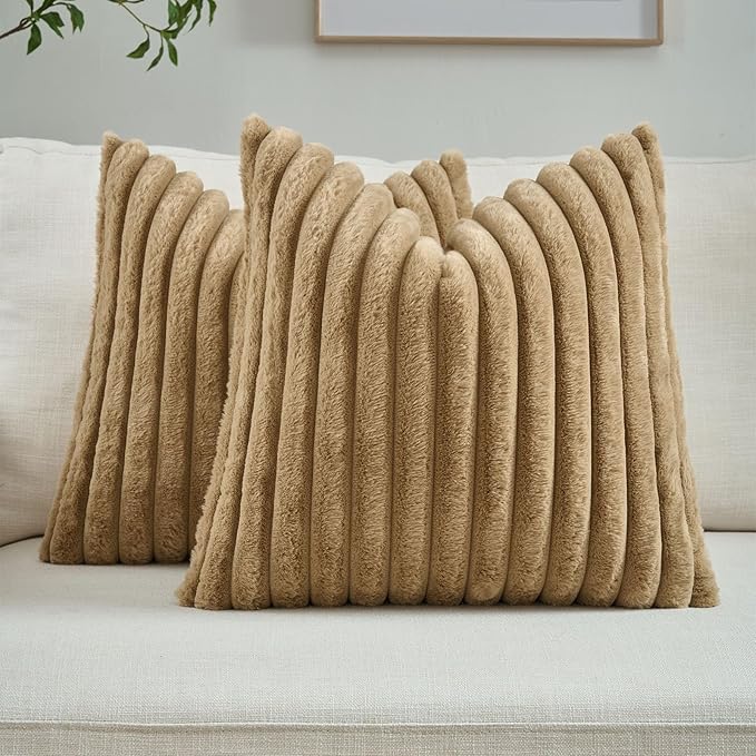 FUTEI Camel Throw Pillow Covers Set of 2, 20x20 Inch Striped Texture Cushion by FUTEI