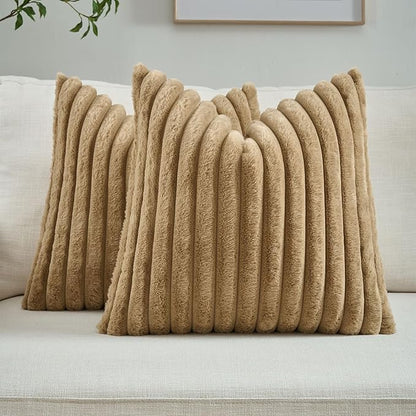 FUTEI Camel Throw Pillow Covers Set of 2, 26x26 Inch Striped Texture Euro by FUTEI
