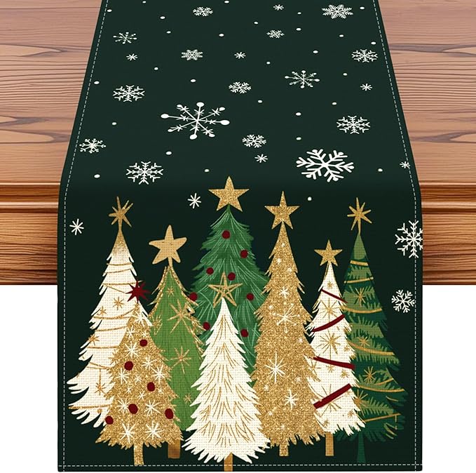 OTOSTAR Snowflakes and Christmas Tree Table Runner, Xmas Seasonal Winter by OTOSTAR