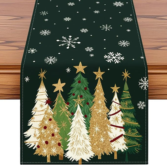 OTOSTAR Snowflakes and Christmas Tree Table Runner, Xmas Seasonal Winter by OTOSTAR