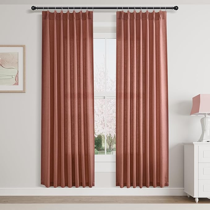 Canyon Rose Pinch Pleated Linen Curtains 72 Inch Length 2 Panels by Aersas