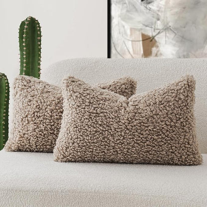 Foindtower Set of 2 Curly Teddy Wool Pillow Covers Decorative Boucle Textured by Foindtower