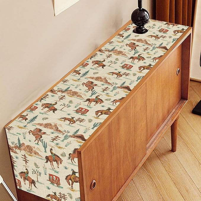 Western Cowboy Table Runner, Rustic Country Cowboy American Wild West Riding - Image 3
