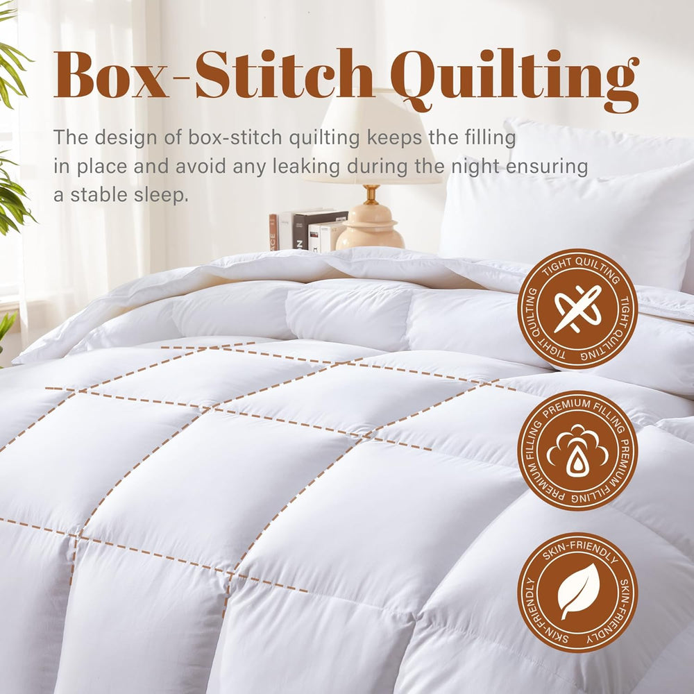 Cosybay Feather and Down Fiber Comforter Insert Queen, 100% Cotton Cover