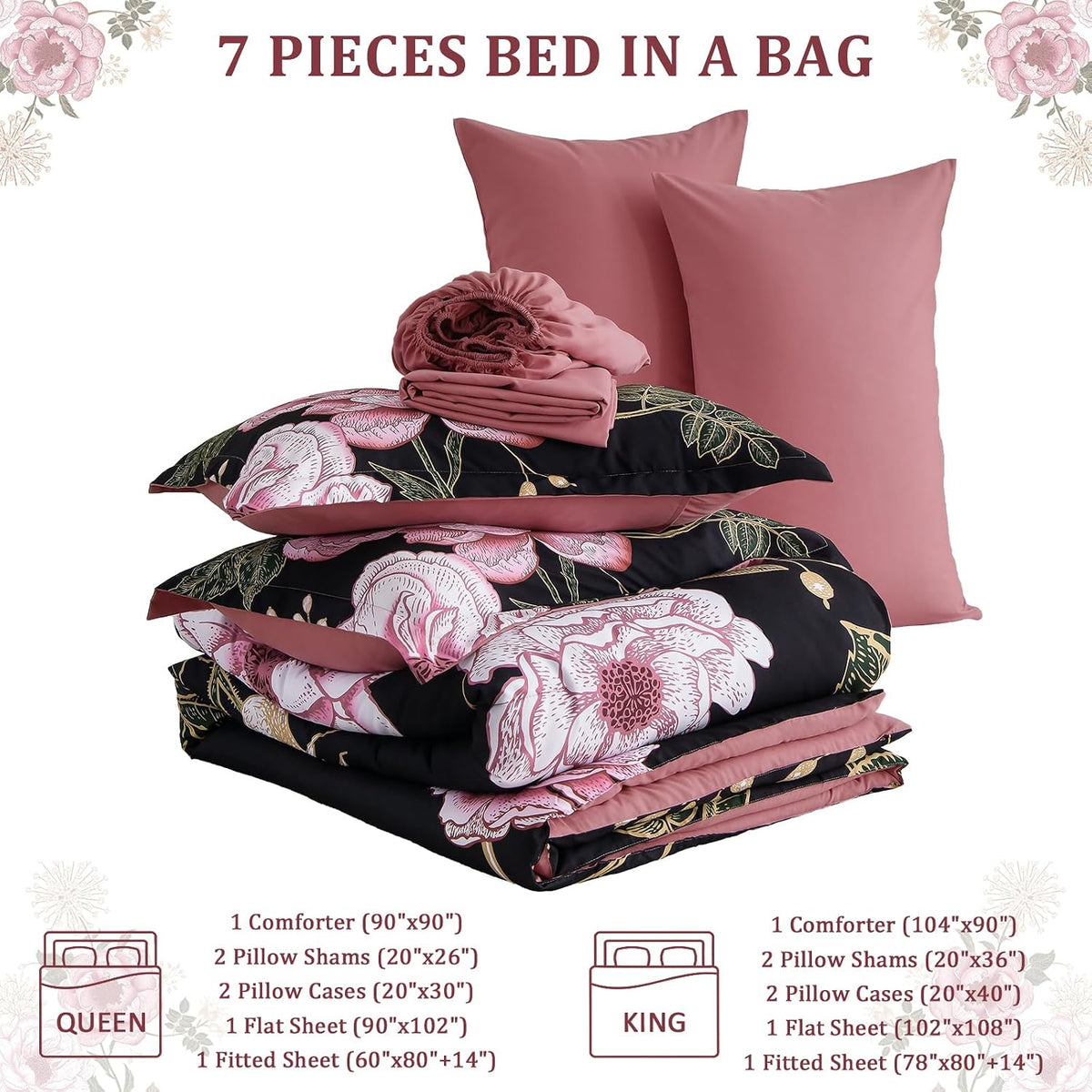 luxudecor floral comforter set queen,7-piece bed in a on a desk or shelf