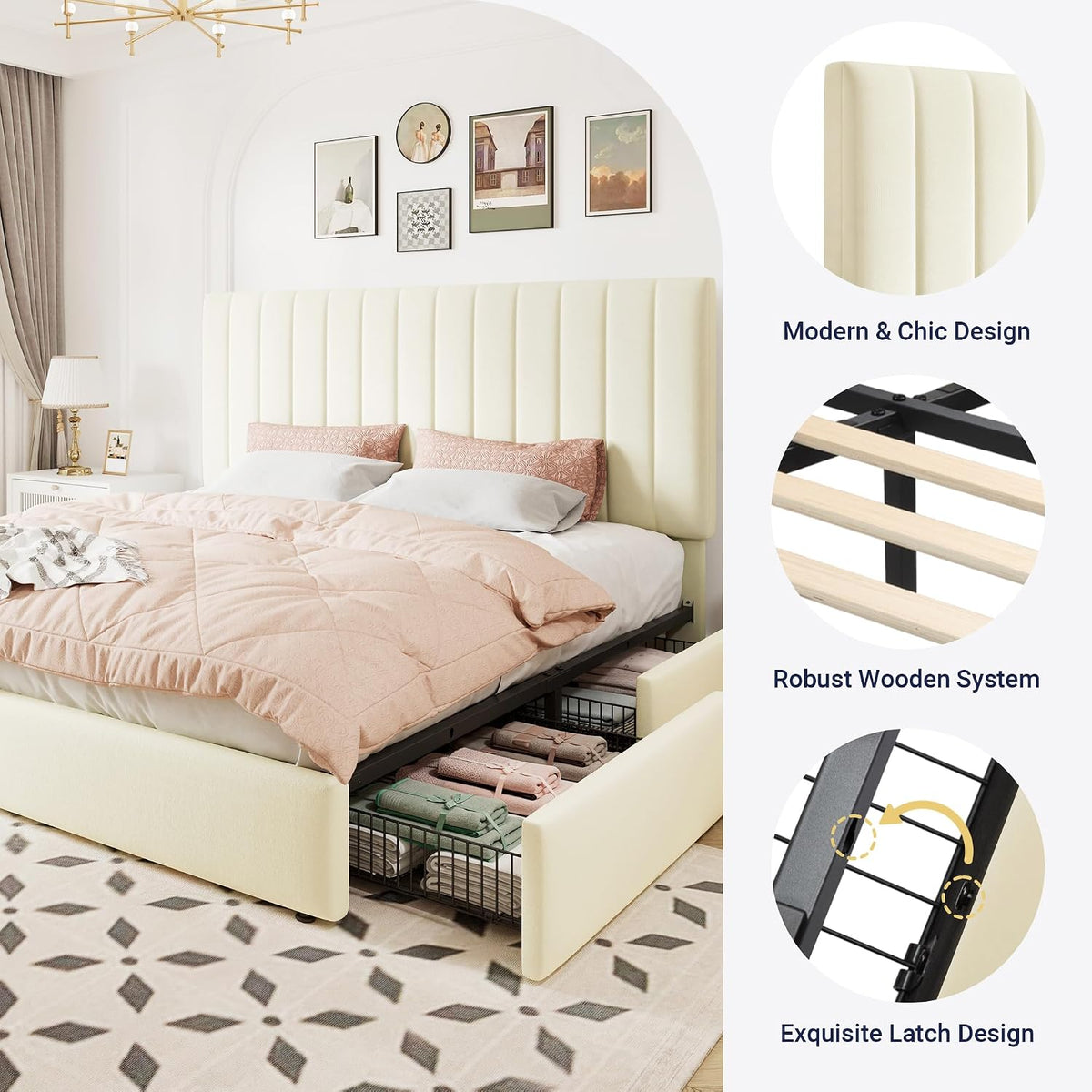 allewie king size storage bed frame, vertical channel, package contents