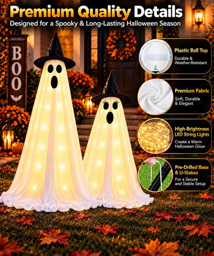 Halloween Ghost Decorations, 2 Pack 5ft Light up Ghosts Outdoor with Remote