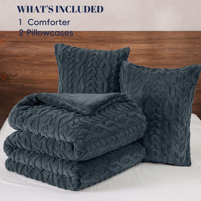 phf fluffy sherpa fleece queen comforter set, 3, package contents