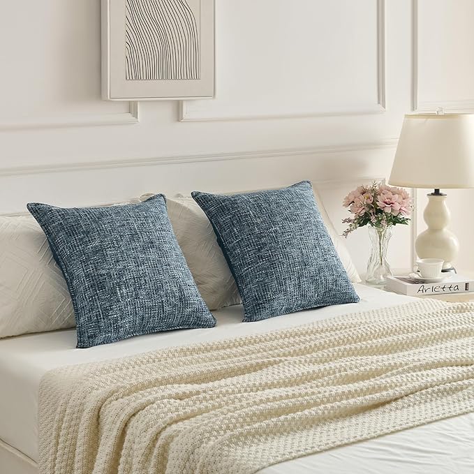FUTEI Navy Decorative Throw Pillow Covers 26x26 Inch Set of 3, Soft Chenille - Image 6