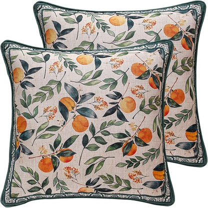 patdrea Designer Throw Pillow Covers Set of 2, Square Green Vintage Rustic Linen by Welcometopatdrea