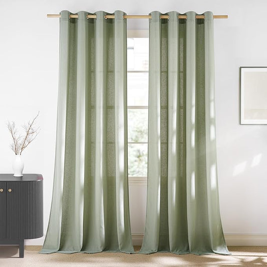 NICETOWN Thick Linen Greyish Green Curtains by NICETOWN