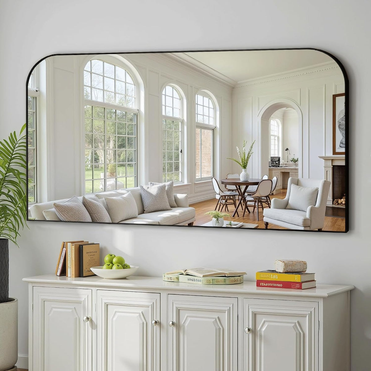 delma 30"x55" black metal framed bathroom mirror for on a desk or shelf