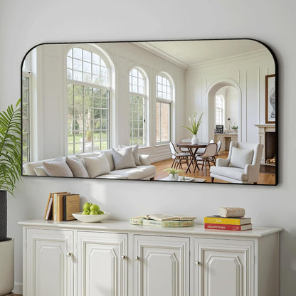delma 30"x55" black metal framed bathroom mirror for on a desk or shelf