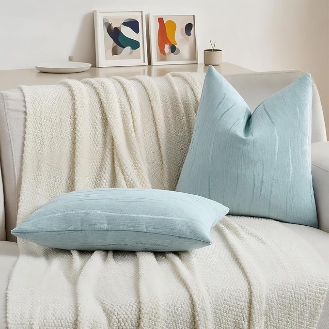HAUSSY Light Blue Throw Pillow Covers 12x20 Inch Set of 2, Boho Embossed - Image 5