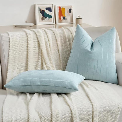 HAUSSY Light Blue Throw Pillow Covers 12x20 Inch Set of 2, Boho Embossed - Image 5